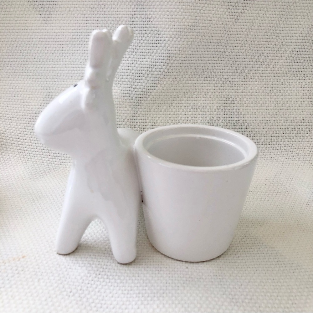 White Ceramic Reindeer Planter Christmas Holiday winter tea light plants NWT - Picture 2 of 6